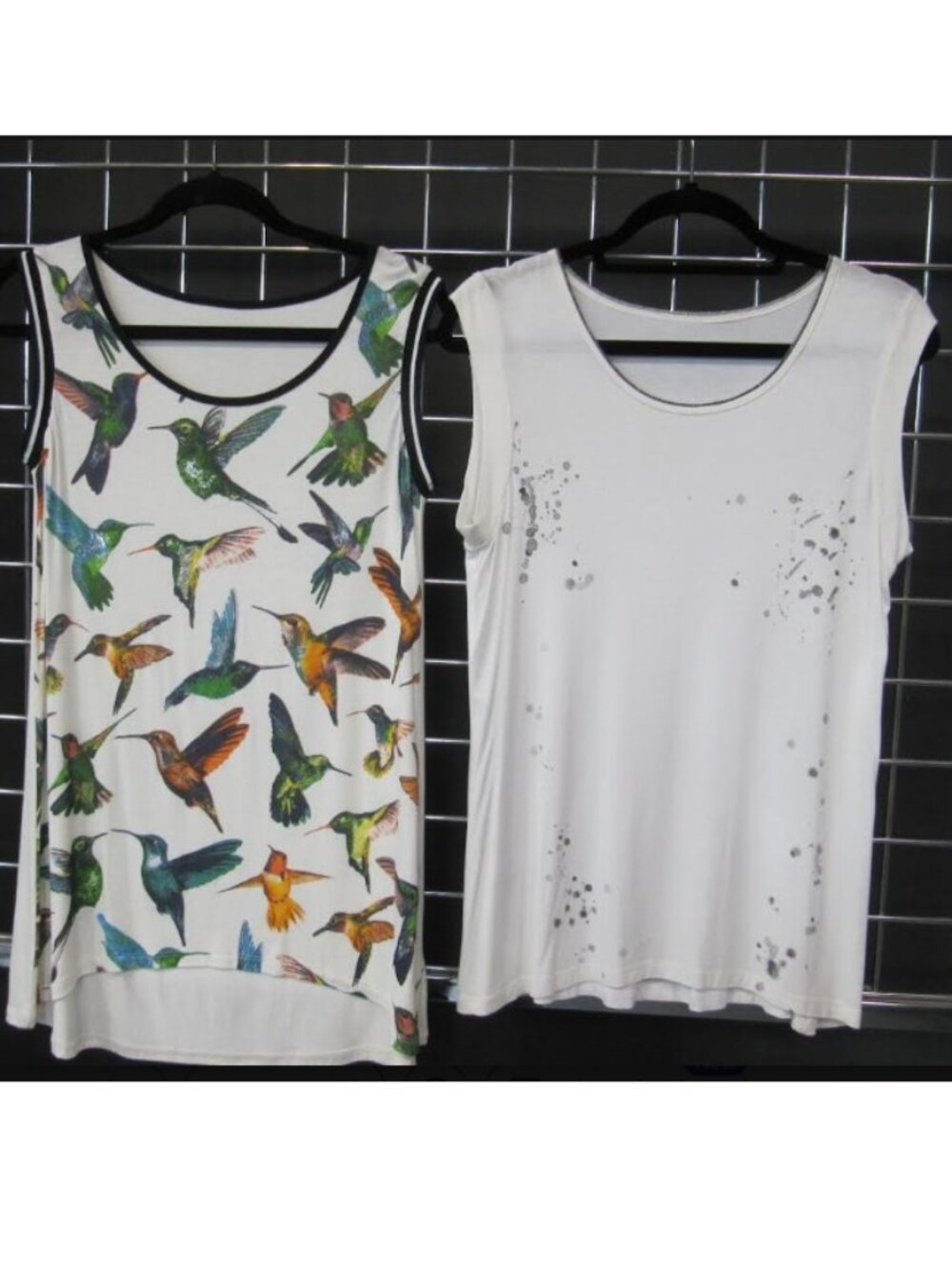 Women's 2-Piece Sleeveless Tank Tops – Hummingbird Print & White Graphic